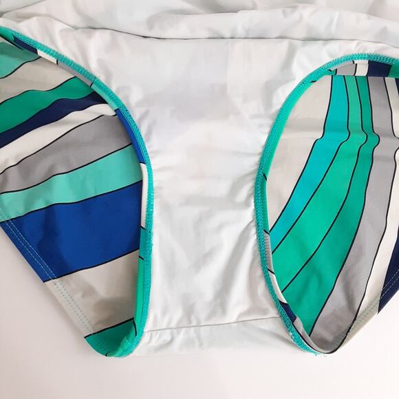 Michael Kors Blue Waves Geometric Bandeau Strapless One Piece Swimsuit Womens 12 - Picture 5 of 10